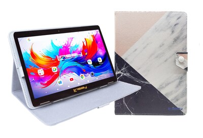 LINSAY F10 Series 10.1" Tablet, Wi-Fi, Octa Core, 256GB eMMC, Android 15, Black Pink White Marble Case (F10IPGCBPWPLUS)