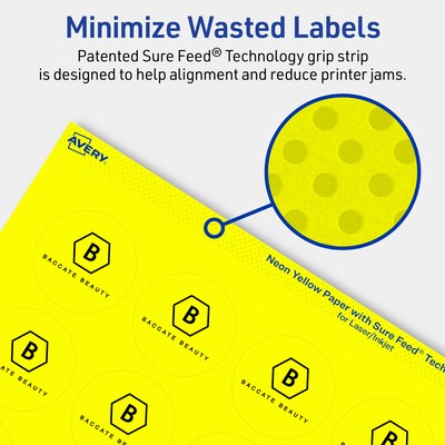 Avery Round Laser/Inkjet Multipurpose Labels, 1-2/3" Dia, Neon Yellow (800/Box)