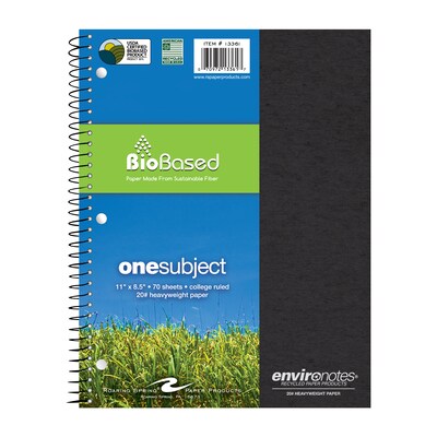Roaring Spring Paper Products BioBased 1-Subject Notebooks, 8.5 x 11, College Ruled, 70 Sheets (13361)
