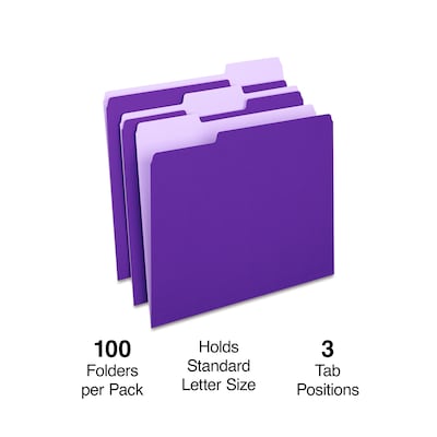 Staples® File Folders, 1/3 Cut Tab, Letter Size, Purple, 100/Box (TR535559)
