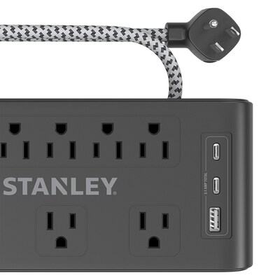 STANLEY Surge Blok 8-Outlet Surge Protector Power Strip w/3-USB Ports & Braided Fabric Cord, 6-ft.,