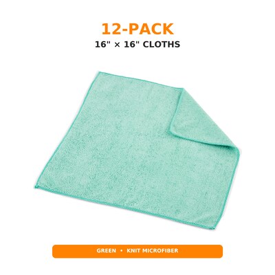Coastwide Professional Microfiber Cloths, 16" x 16", Green, 12/Pack