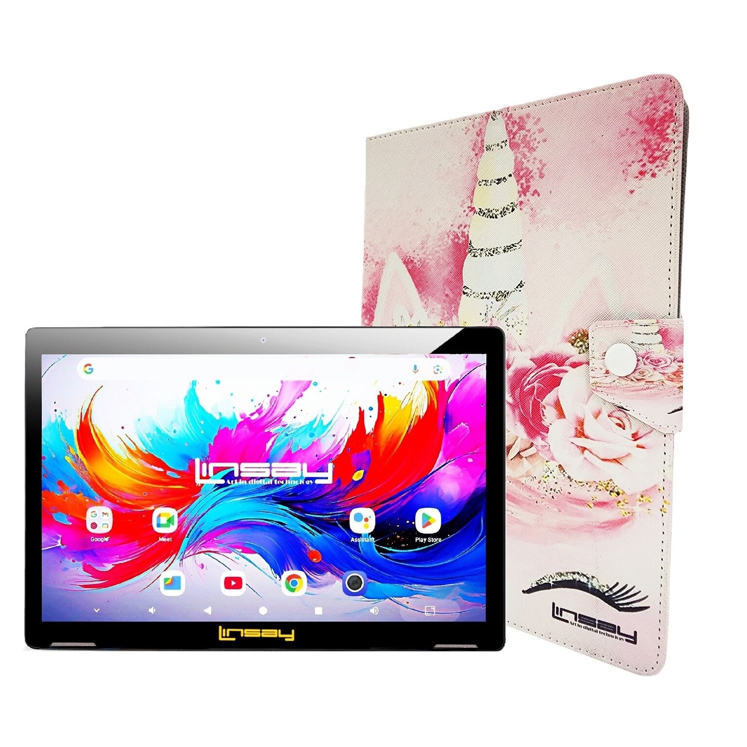 Linsay F10 Series 10.1 Tablet, Wi-Fi, Octa Core, 256GB eMMC, Android 15, with Unicorn Case (F10XIPGCUNIPLUS)