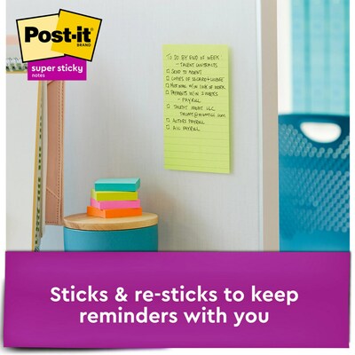 Post-it Super Sticky Notes, 4" x 6", Supernova Neons Collection, Lined, 90 Sheet/Pad, 3 Pads/Pack (660-3SSMIA)