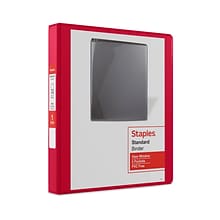 Staples® Standard 1 3 Ring View Binder with D-Rings, Red (58652)