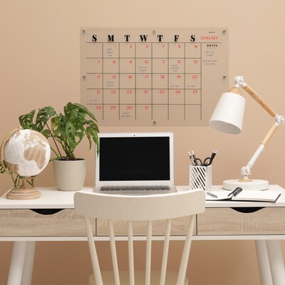 Excello Global Products Acrylic Dry Erase Board with Custom Printed Calendar, 30" x 20" (EGP-HD-0525)