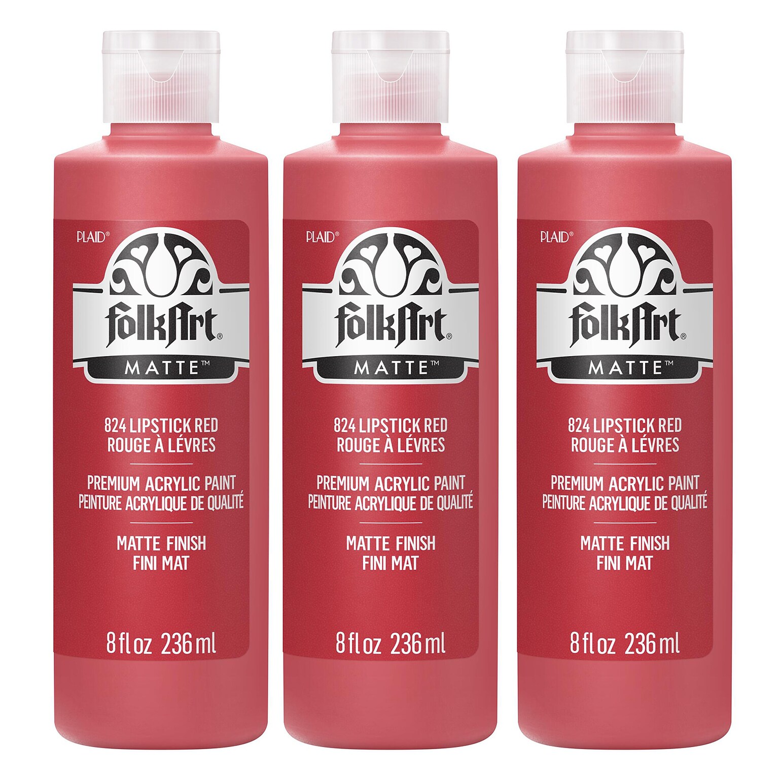 FolkArt Acrylic Paint Matte, 8oz., Lipstick Red, 3/Pack(FLK824-3)