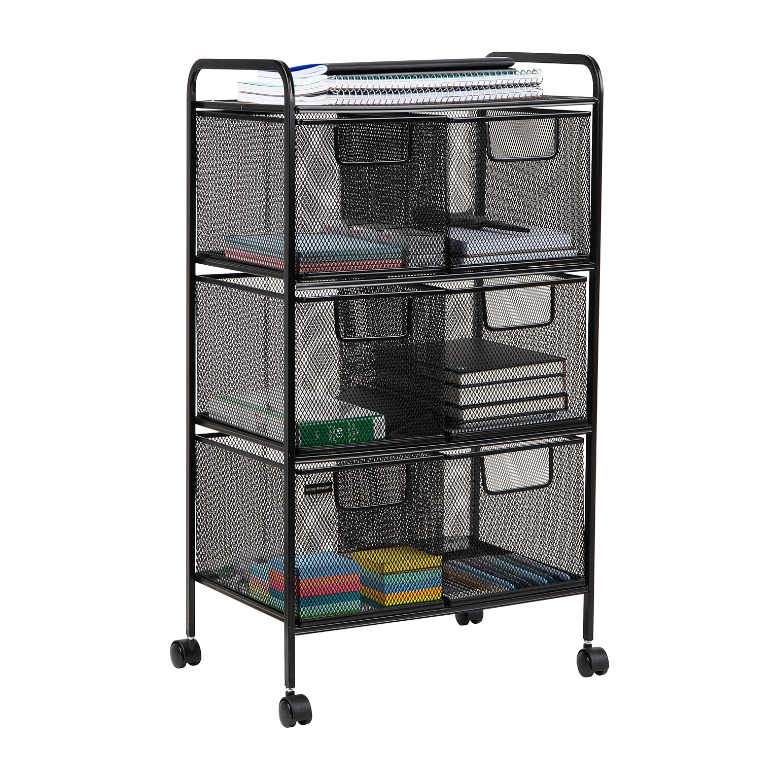 Mind Reader 6-Drawer Multipurpose Office Utility Cart, Black (6DRMESH-BLK)