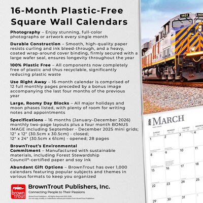2026 BrownTrout Railroads 12" x 12" Monthly Wall Calendar (9798330705306)