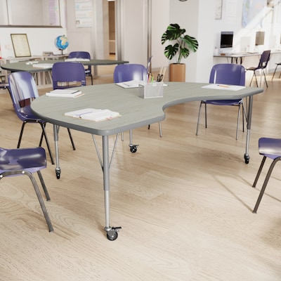 Flash Furniture Wren Kidney Activity Table, 72 x 48, Height Adjustable, Light Gray Top/Silver Frame (XUA4872KDLGTAC)