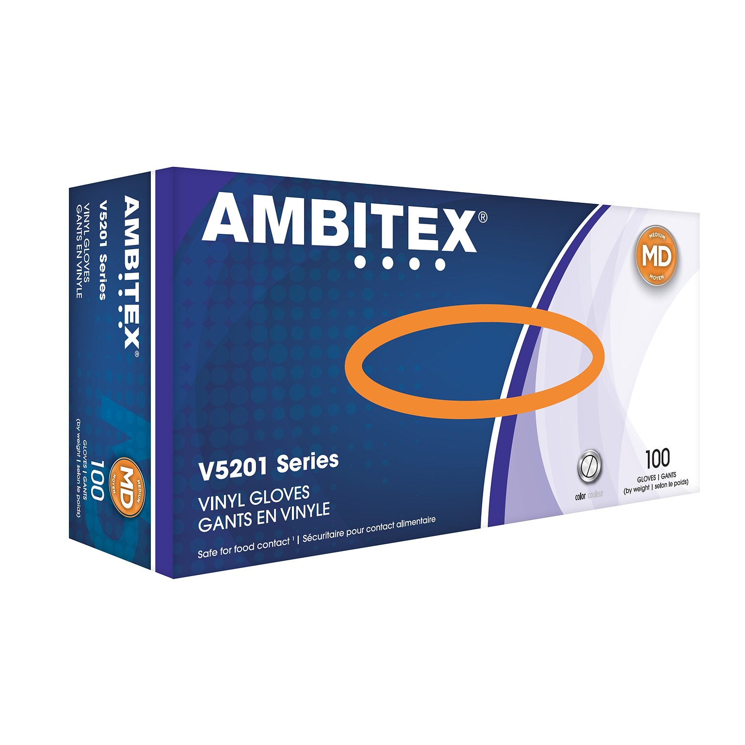 Ambitex V5201 Series Latex Free Clear Vinyl Gloves, Medium, 100/Box (VMD5201)