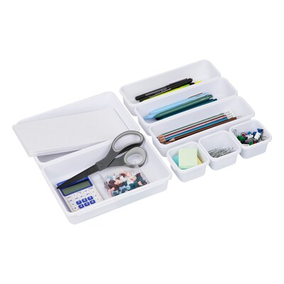 Mind Reader 8-Piece Plastic Drawer Organizer, White (8INTBOX-WHT)