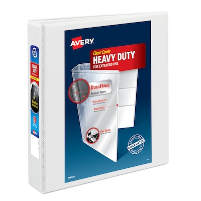 Avery Nonstick Heavy Duty 1 1/2 3-Ring View Binders, Slant Ring, White (5404)