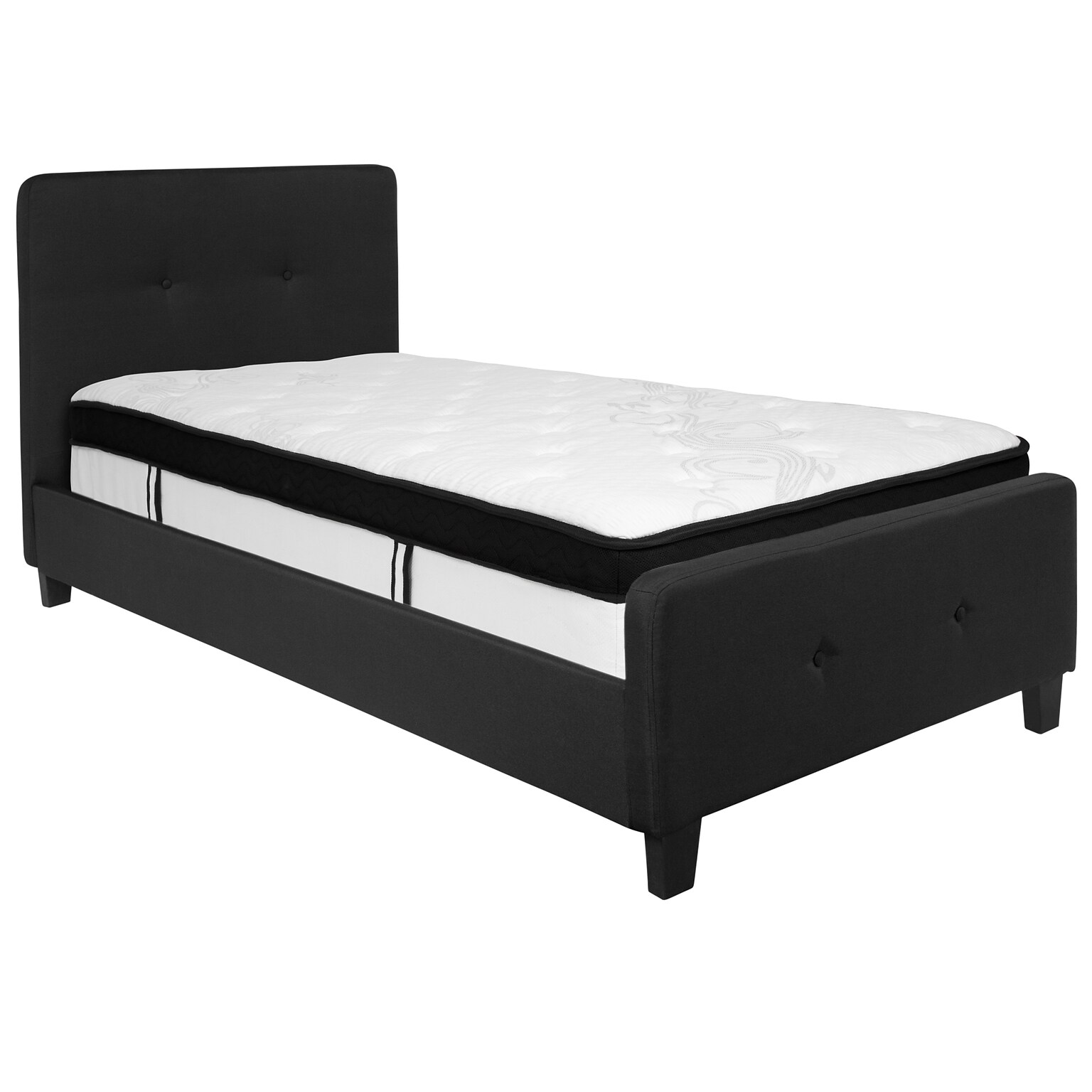 Flash Furniture Tribeca Tufted Upholstered Platform Bed in Black Fabric with Memory Foam Mattress, Twin (HGBMF21)