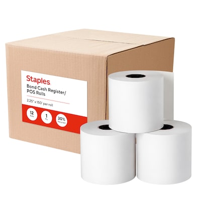 Staples Bond Cash Register/POS Rolls,  2 1/4 x 150, 12/Pack (18301-CC)