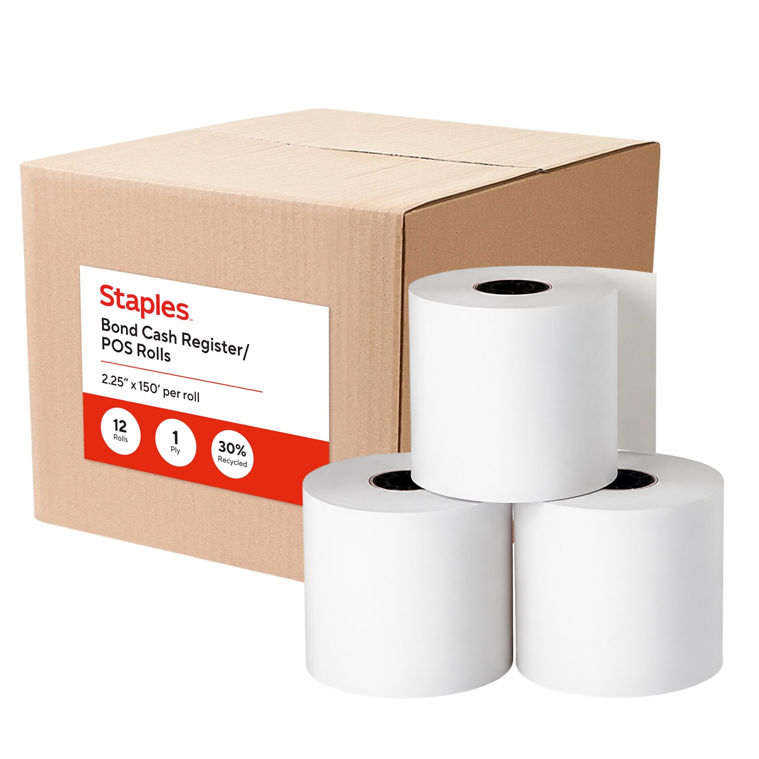Staples Bond Cash Register/POS Rolls,  2 1/4 x 150, 12/Pack (18301-CC)