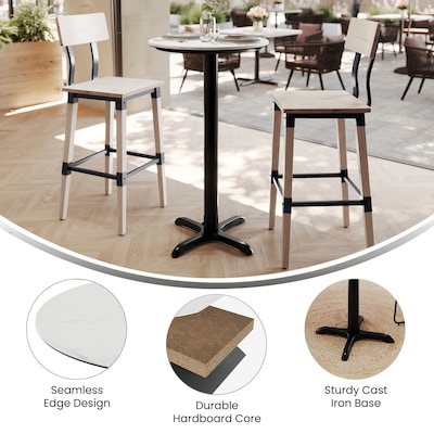 Flash Furniture Acadia 24" Round Wooden Dining Table with X-Base, White Faux Marble/Black Base (STRD24WMAT2222B)