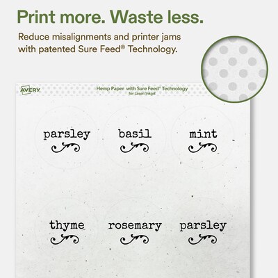 Avery Hemp Round Laser/Inkjet Multipurpose Labels, 2-1/2" Dia, Off-White (360/Box)