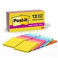 Post-it Super Sticky Notes, 3 x 3, Summer Joy Collection, 90 Sheet/Pad, 12 Pads/Pack (654-12SSJOY)