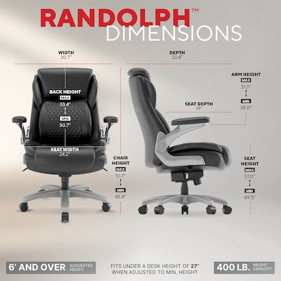 Staples Randolph Ergonomic Bonded Leather Executive Big & Tall Chair, 400 lb. Capacity, Black (ST62818)