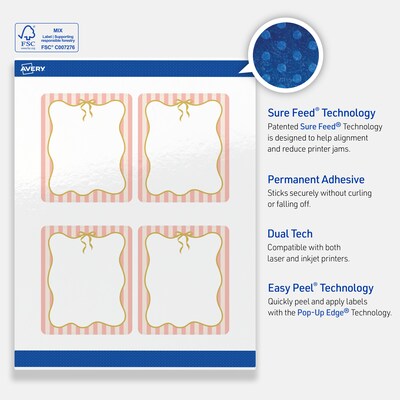 Avery Rectangle Laser/Inkjet Multipurpose Labels, 4" x 3-1/3", White, 40/Pack (19479371125)