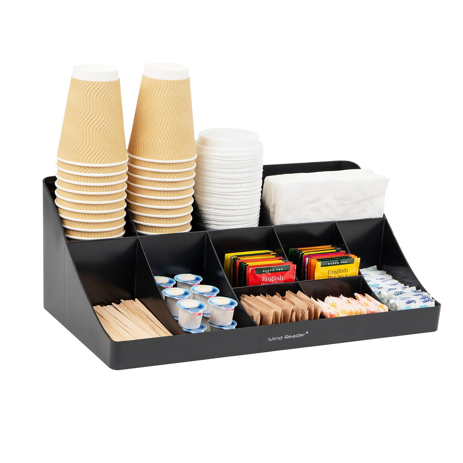 Mind Reader 11 Compartment Plastic Condiments Countertop Organizer, Black (COMORG-BLK)