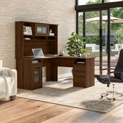 Bush Furniture Cabot 60W L Shaped Computer Desk with Hutch and Storage, Modern Walnut (CAB001MW)