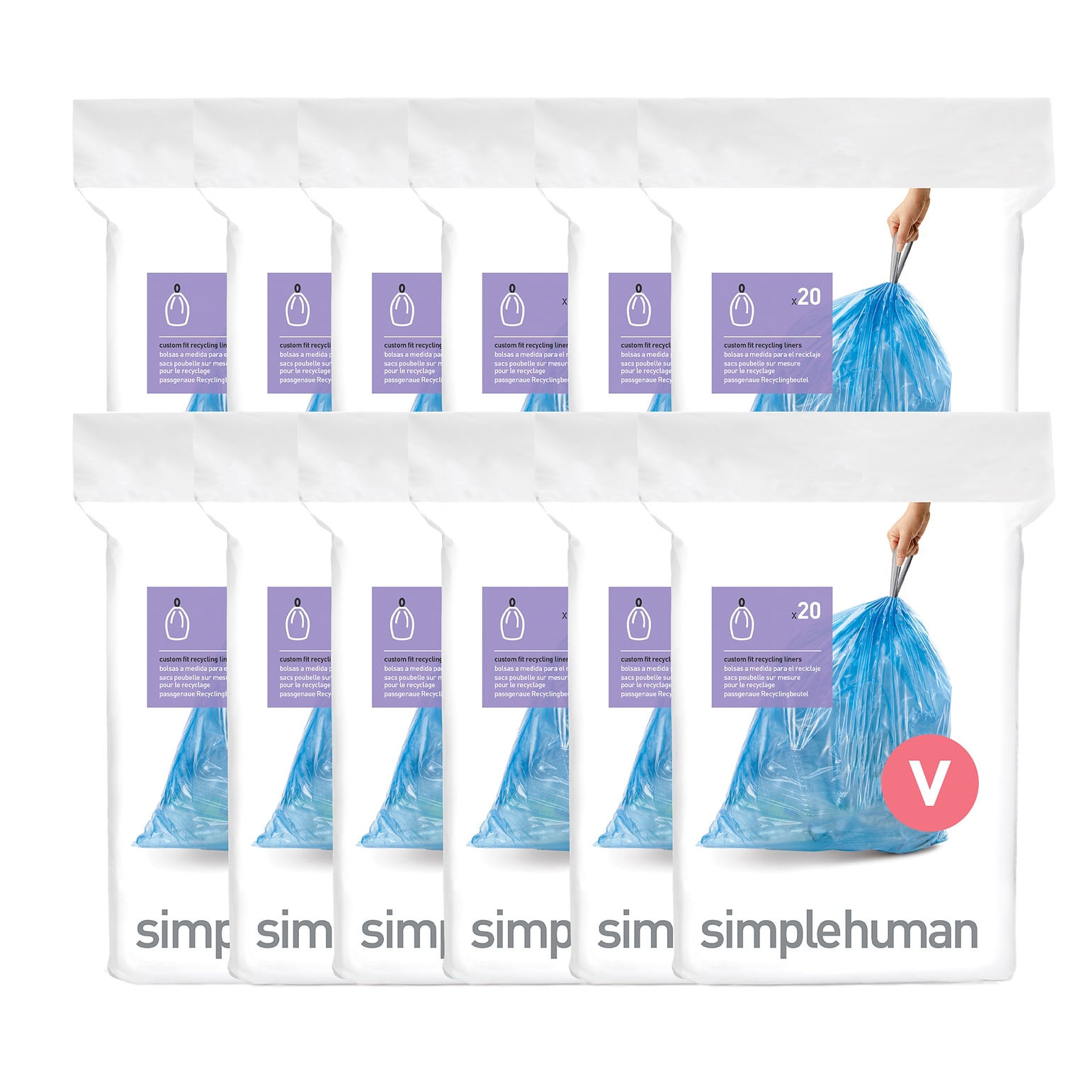 simplehuman Code V Custom Fit Drawstring Blue Recycling Trash Bag Liner, 16-18 Liter/4.2-4.8 Gallon, 240 Count