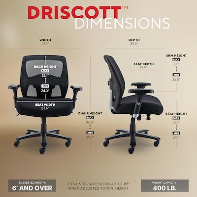 Quill Brand® Driscott Mesh Back Fabric Managers Big & Tall Chair, Black (28354)