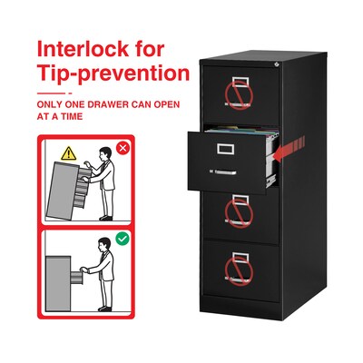 Quill Brand® Commercial 4 File Drawer Vertical File Cabinet, Locking, Black, Legal, 26.5D (13450D)