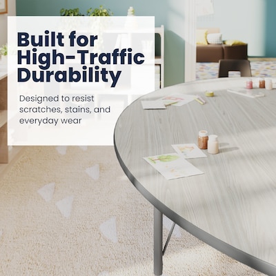 Flash Furniture Wren Kidney Activity Table, 96" x 48", Height Adjustable, Light Gray Top/Silver Frame (XUA4896KDLGTP)