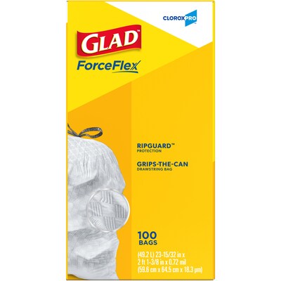 Glad ForceFlex Tall 13 Gallon Drawstring Kitchen Trash Bag, White, 400 Total Bags (78526)