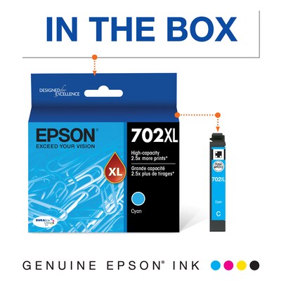 Epson T702XL Cyan High Yield Ink Cartridge   (T702XL220-S)