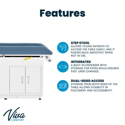 Viva Comfort Pediatric Exam Table with Step Stool & Storage, 500 lbs. Capacity, Blue (ADI996-09-PMB-BLU-MK)
