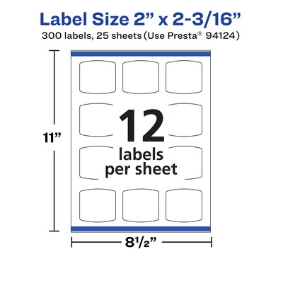 Avery Laser/Inkjet Square Multipurpose Labels, 2" x 2-3/16", White, 300 Labels/Pack (94124)