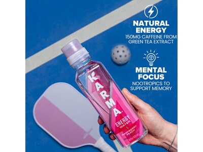 Karma Water Raspberry Peach Flavored Energy Water, 18 oz., 12 Bottles/Carton (8826)