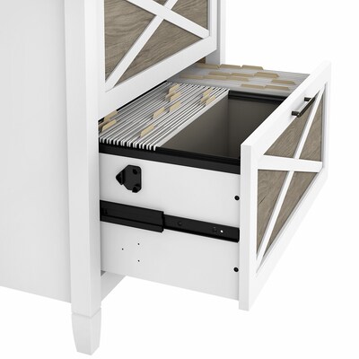 Bush Furniture Key West 60"W L Shaped Desk with 2 Drawer Lateral File Cabinet, Shiplap Gray/Pure White (KWS014G2W)