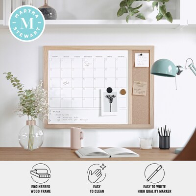 Martha Stewart Everette Magnetic Cork-Dry Erase Monthly Calendar Combo Set, Engineered Wood Frame, 24"x18" (BRPMCO4C14561LN)