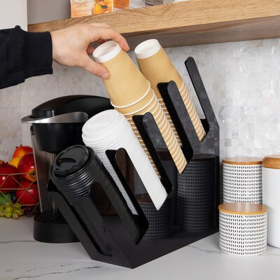 Mind Reader 4-Compartment Acrylic Cup and Lid Dispenser Coffee Countertop Organizer, Black (4ACUPHOLD-BLK)