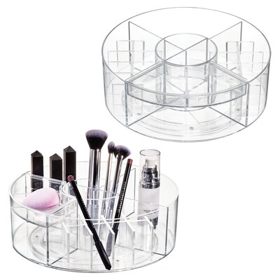 iDESIGN Stackable Rotating Plastic 4-Compartment Desk Organizer, Clear, 2 Piece (29117M2)