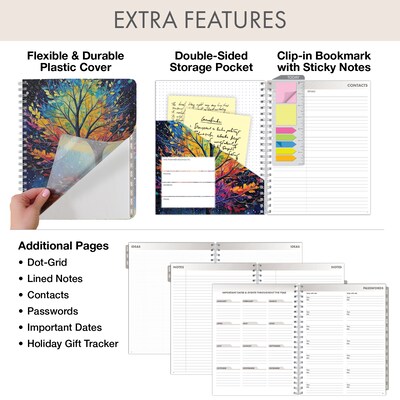 2027 Excello Brands 9.3" x 11" Weekly & Monthly Standard Planner, Plastic Cover, Black Tree Seasons (ESPRO-CY27-8511-32)