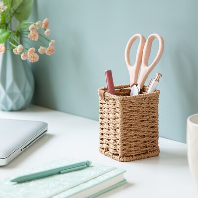 U Brands Woven Paper Rope/Metal Pencil Cup, Brown (6087U01-16)