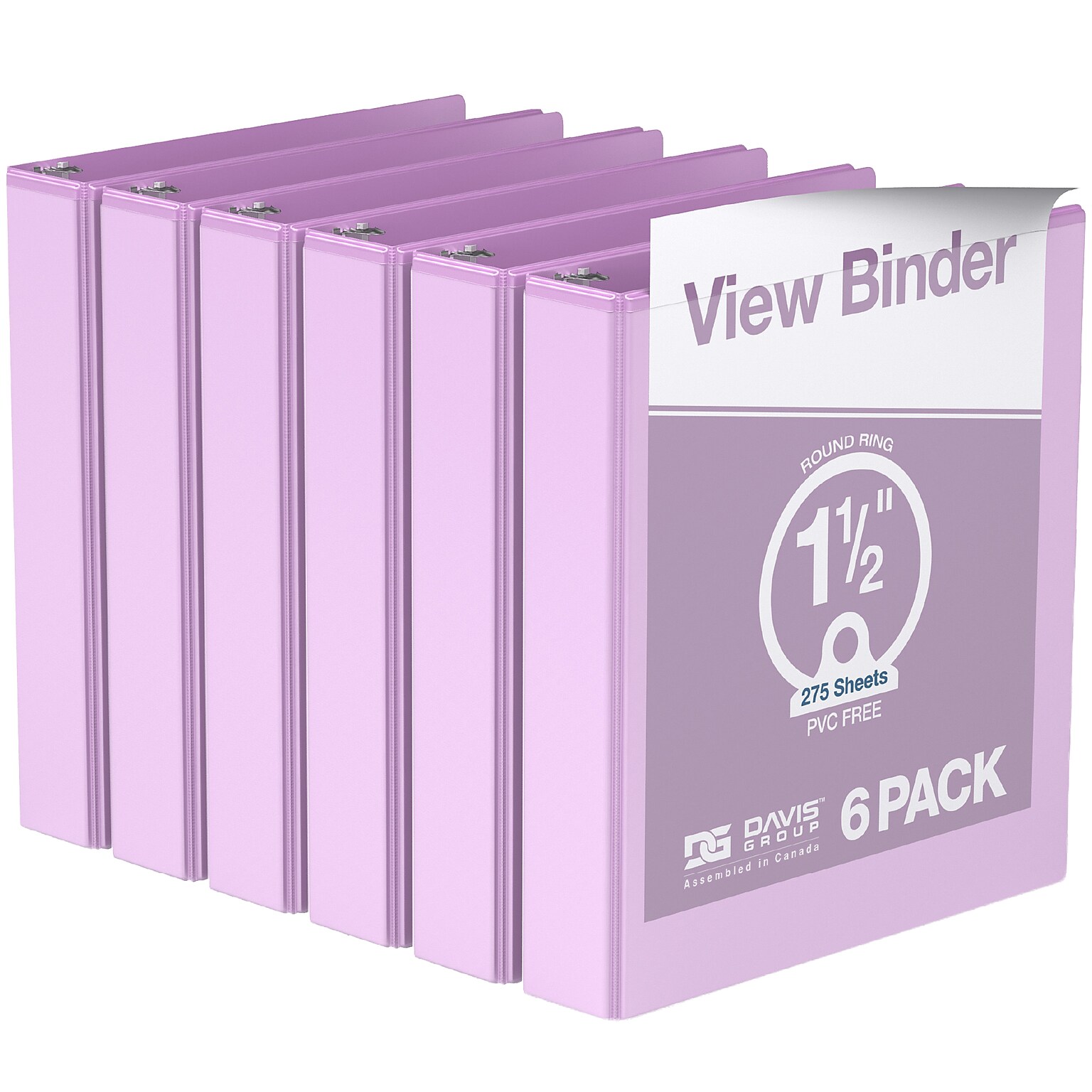 Davis Group Standard View 1.5 3-Ring Binders, Lavender, 6/Pack (7412-13-06)