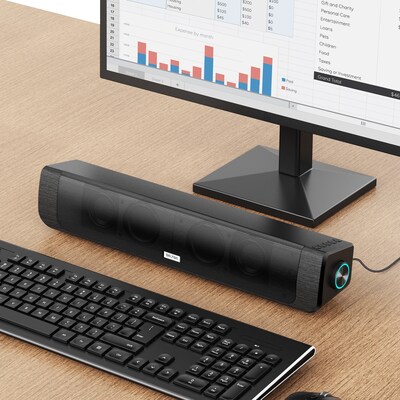 Delton SB200 20-Watt Wired/Wireless Soundbar Computer Speaker, Black (DSB200)