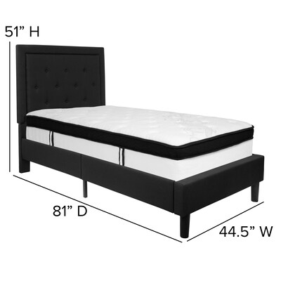 Flash Furniture Roxbury Tufted Upholstered Platform Bed in Black Fabric with Memory Foam Mattress, Twin (SLBMF21)