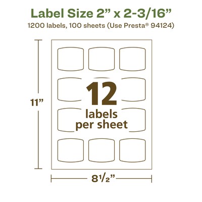 Avery EcoFriendly Laser/Inkjet Square Multipurpose Labels, 2" x 2-3/16", White, 1200/Box (94124)