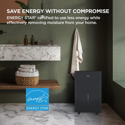 TCL 50-Pint Portable Dehumidifier, WiFi Enabled, 3-Speed, Covers up to 4500 sq. ft., Black (T50DC9SPB)