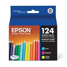 Epson T124 Cyan/Magenta/Yellow Standard Yield Ink Cartridge, 3/Pack