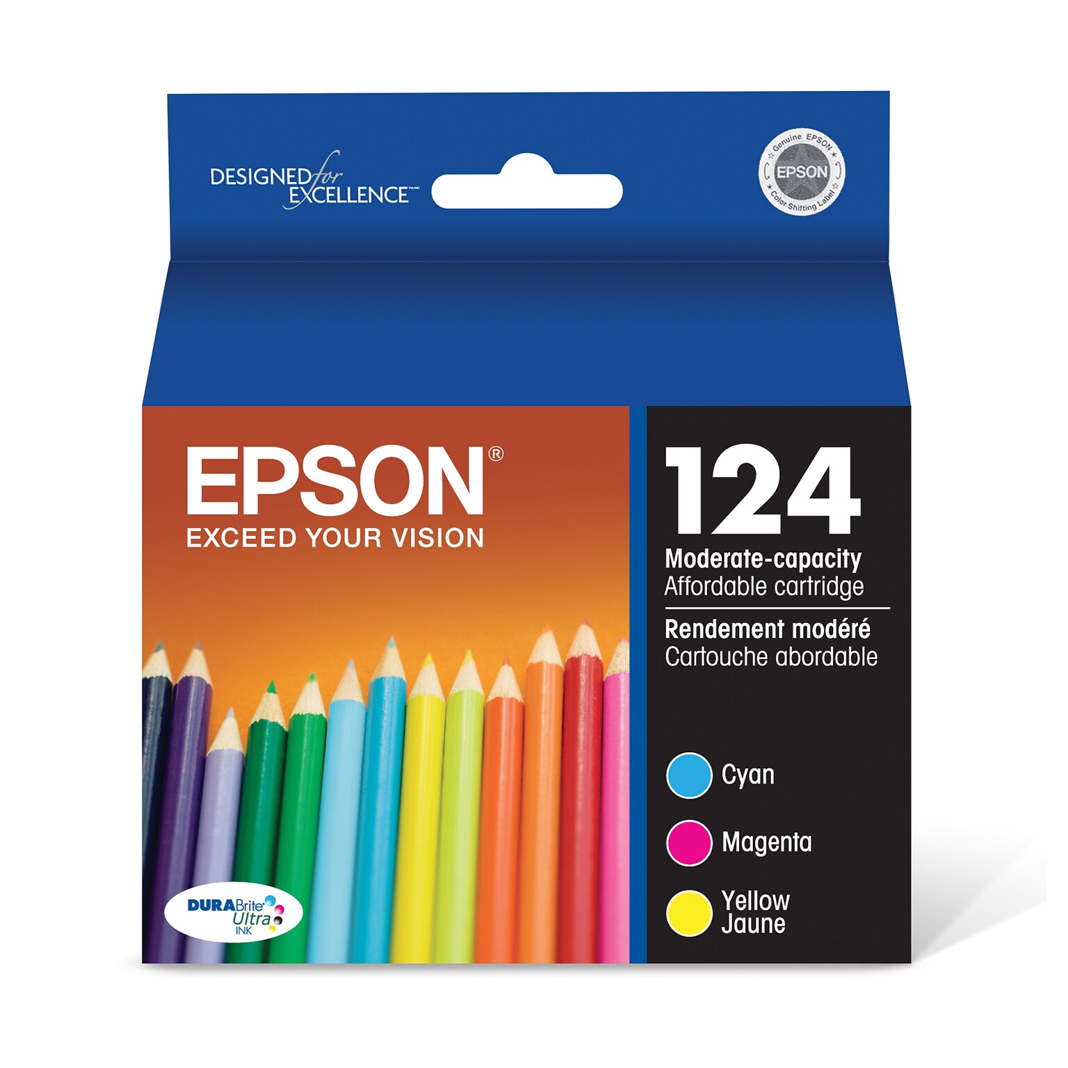 Epson 124 Cyan/Magenta/Yellow Standard Yield Ink Cartridge, 3/Pack  (T124520-S)