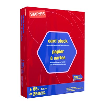 Staples 65 lb. Cardstock Paper, 8.5 x 11, Bright Red, 250 Sheets/Pack (91959)